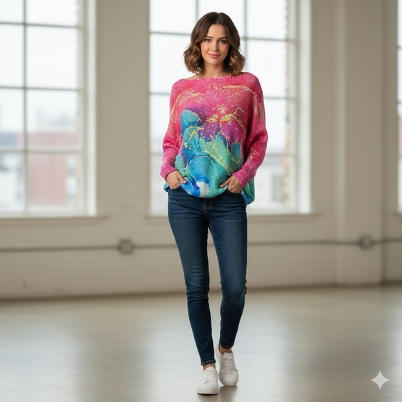 unbranded Sweaters - Colorful Women's Boat Neck Sweater Made In Italy Size XL